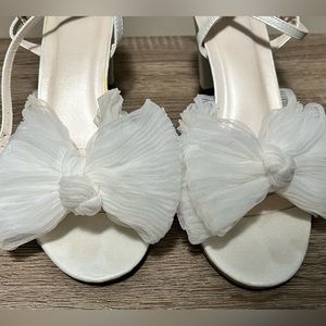 David bridal white tulle bow heels